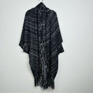 Free People Black and White Knit One front Poncho Cardigan Sweater Size one size